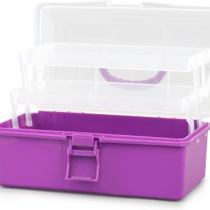 MoNiBloom Portable Tackle Box Organizer with Handle, 3-Layer Compartment Plastic Storage Tool Box Waterproof Container Case for Fishing Tackles, Makeup, Hair Accessories (Purple)